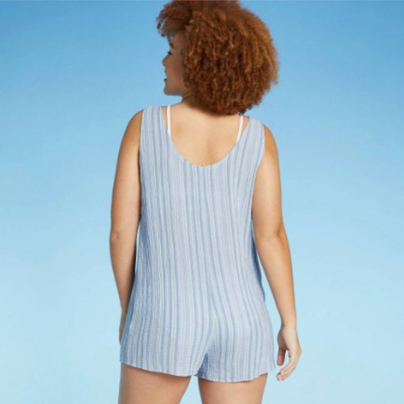 Juniors' Button-Up Cover Up Romper - Xhilaration Light Denim Blue Size XL 6 - Picture 2 of 4